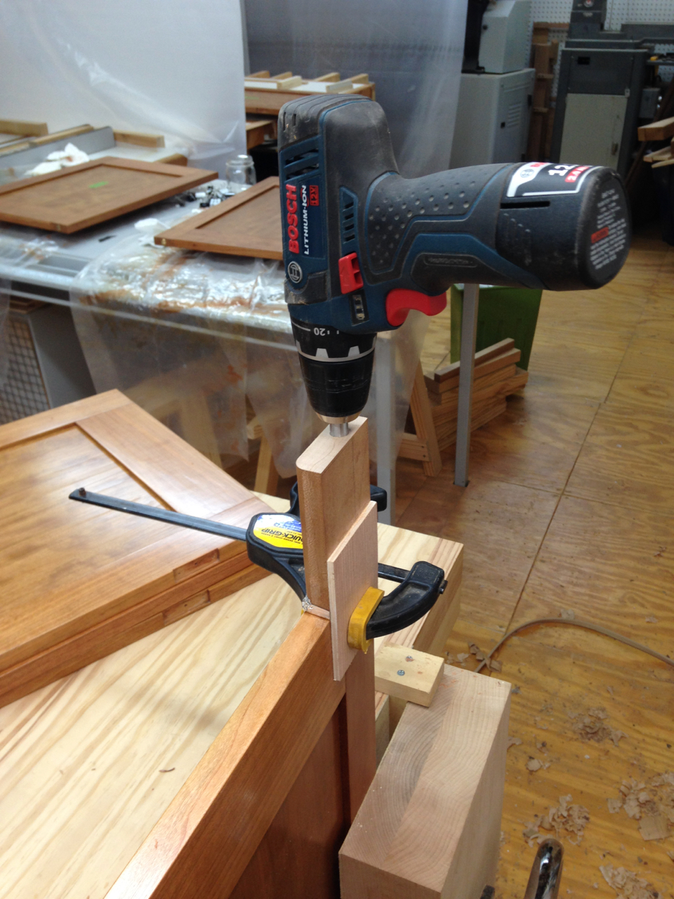 jig clamped in place