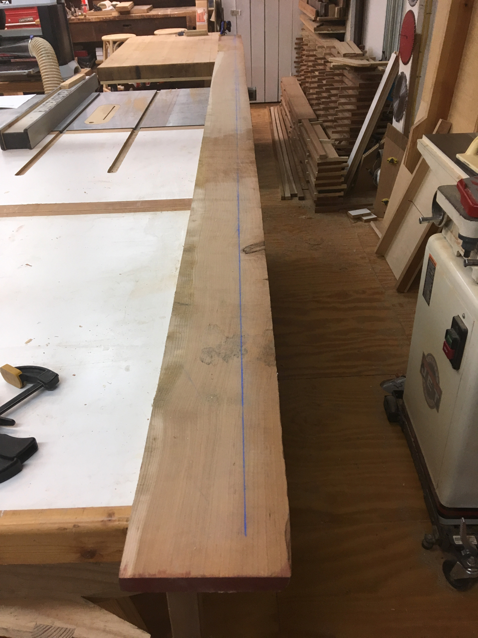 rough board with chalk line