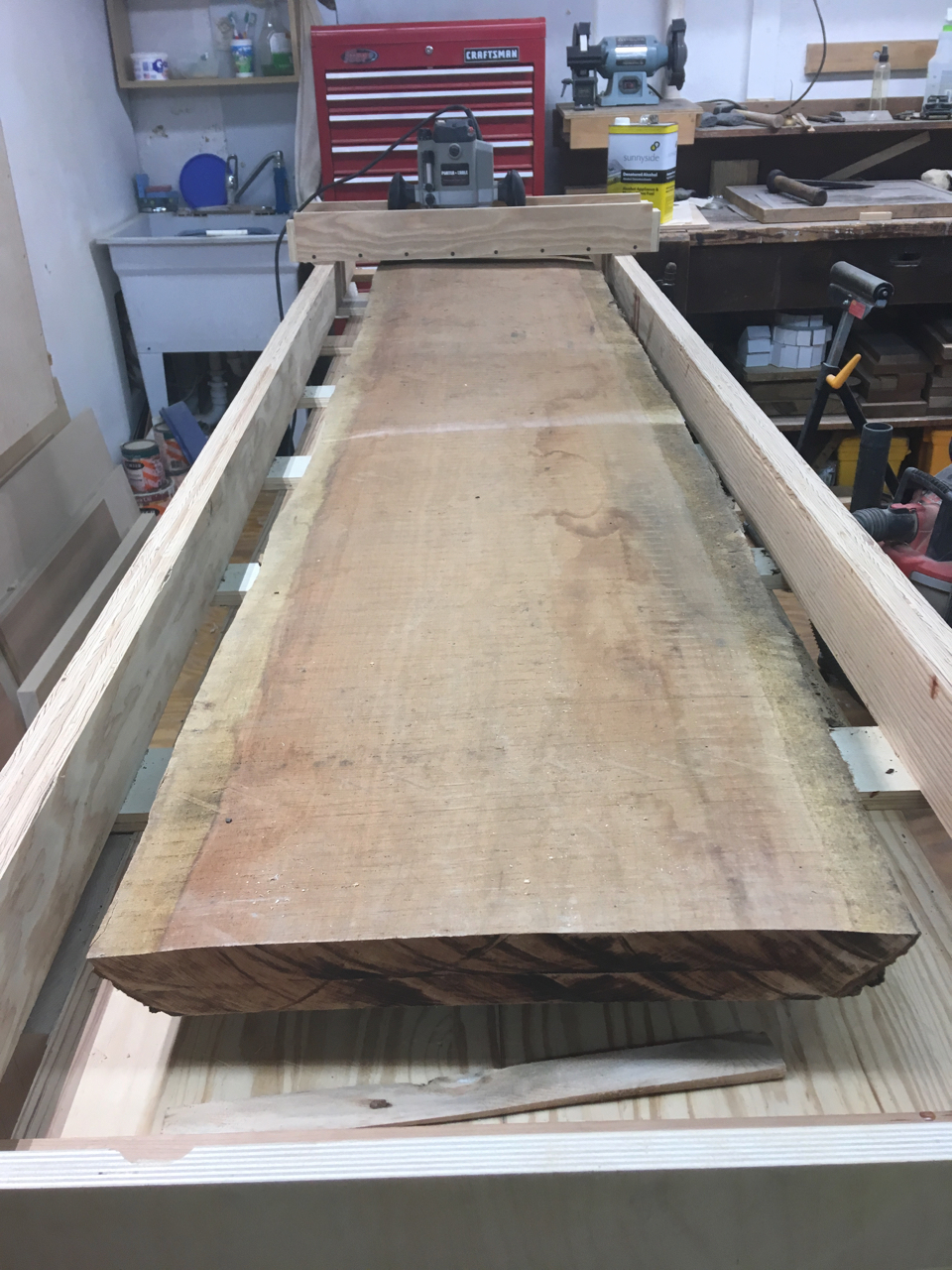 Flattening the slab for the window seat in the study back in 2018