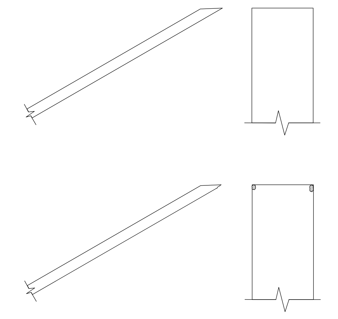 Ideal chisel geometry (top) versus my chisel (bottom)